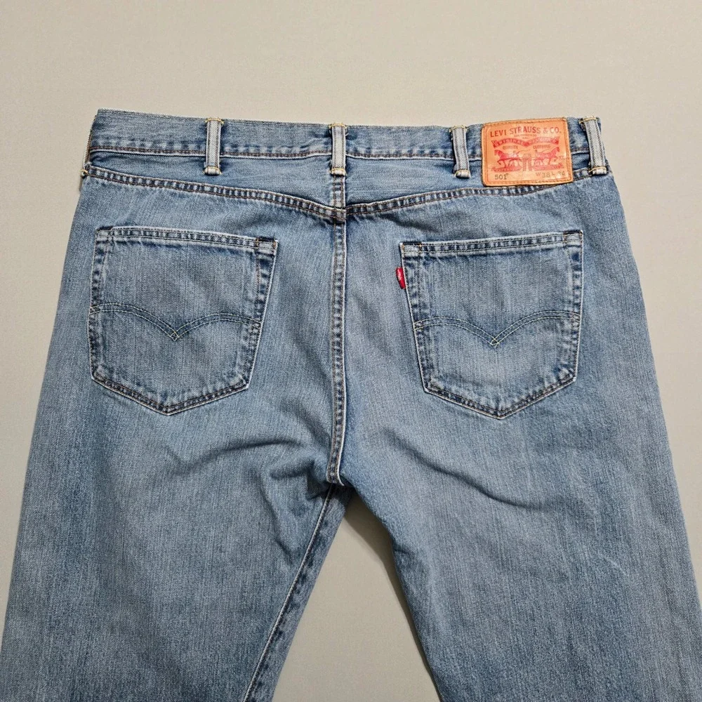 Levi's 501 Original Fit Jeans Mens 38x34 Blue Medium Button Fly Straight Whisker